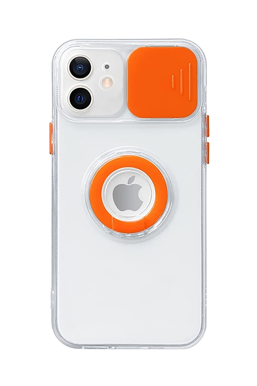 Caseative Candy Color Ring Holder Slide Lens Camera Cover Protection Clear Soft Compatible With Iphone Case (Orange,Iphone 13 Pr