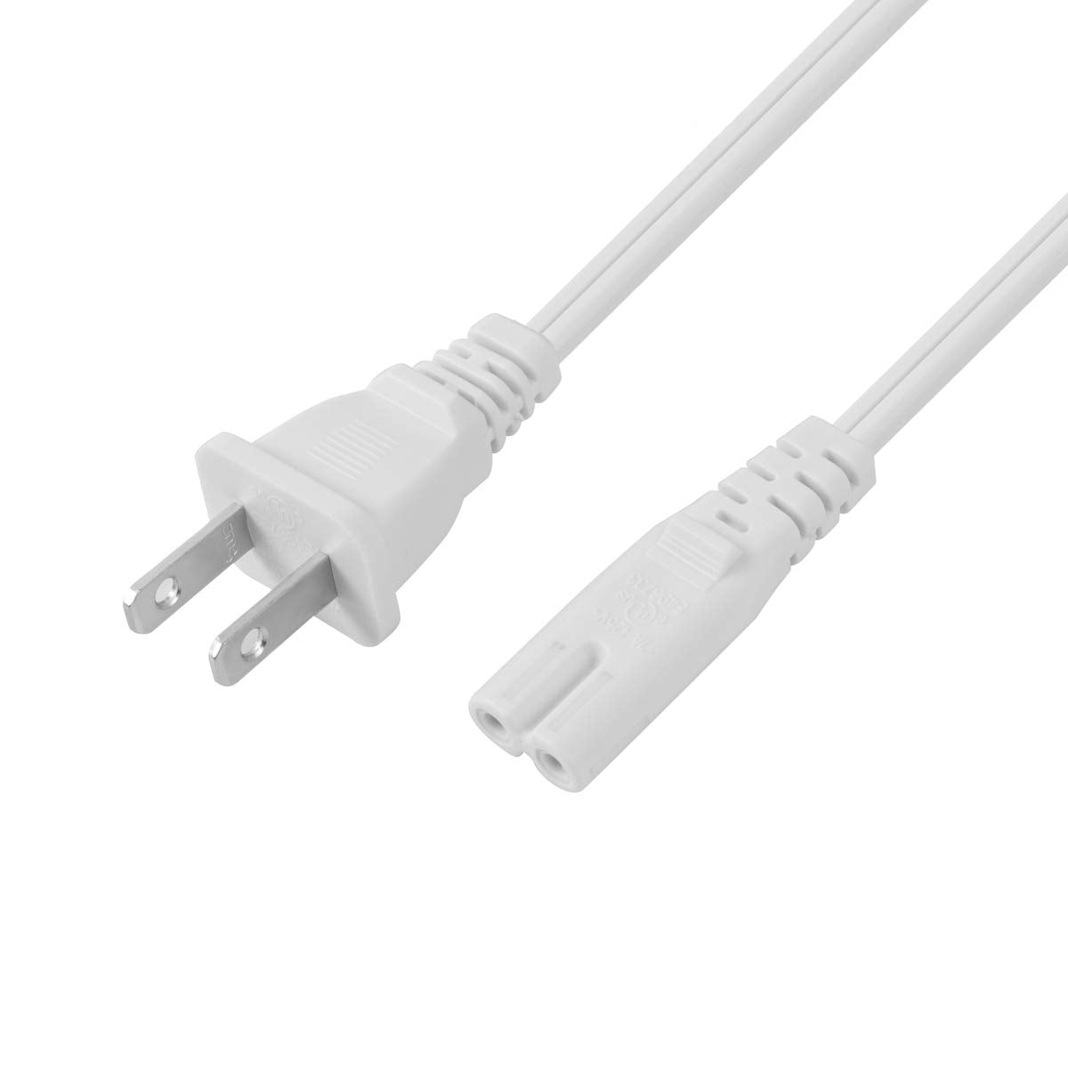 Vseer 2 Pack 2 Slot Non Polarized Ul Listed Spt2 18Awg Universal Replacement Power Cord (Nema 1 15P To Iec C7),White (6Ft)