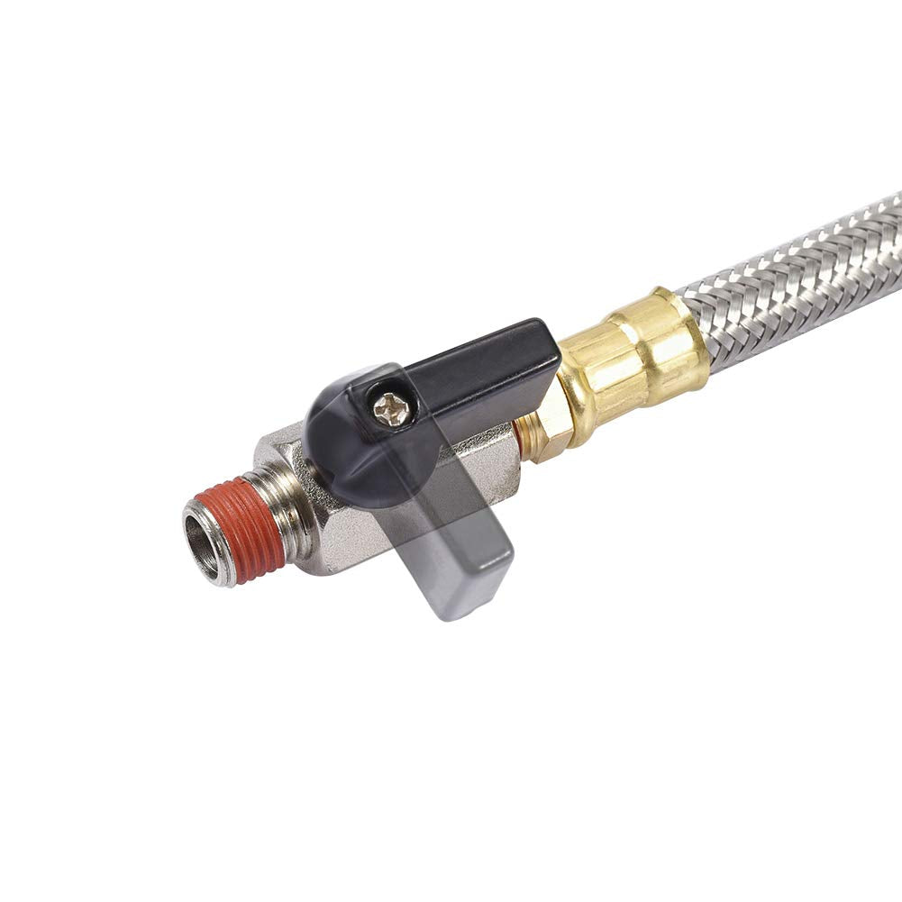 Kbrotech Extended Tank Drain Valve Assembly Kit Flexible Braided Steel Tube 10 Inch 1/4 Inch Npt Pipe Fitting For Air Compressor