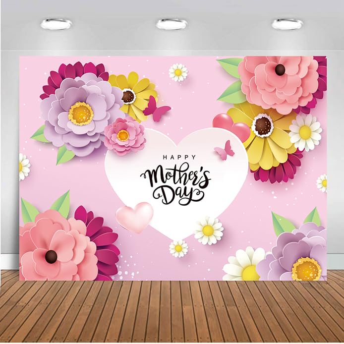 CHAIYA 7X5ft Mothers Day Background Pink Flower Love Background Festival Party Decoration Activity Gift Banner Photo Booth Phot