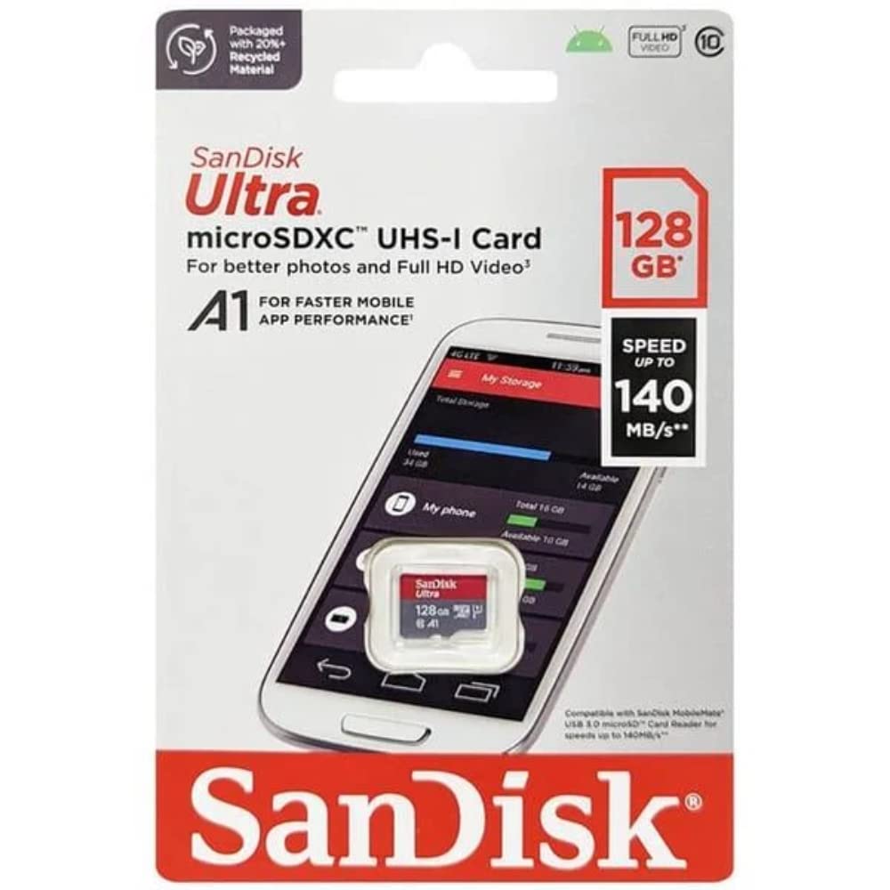 Sandisk 128Gb Ultra Microsdxc Uhs I Memory Card   Up To 140 Mb/S, C10, U1, Full Hd, A1, Micro Sd Card   Sdsquab 128G Gn6Mn