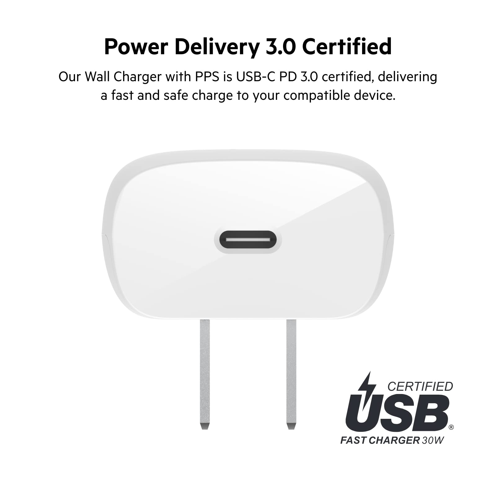 Belkin 30W USB C Wall Charger with USB C to C Cable, PPS, PowerDelivery, USB IF Certified PD 3.0 Fast Charging for Apple iPhone 16 Series, iPad Pro, Samsung Galaxy S25, Google Pixel, and More   White