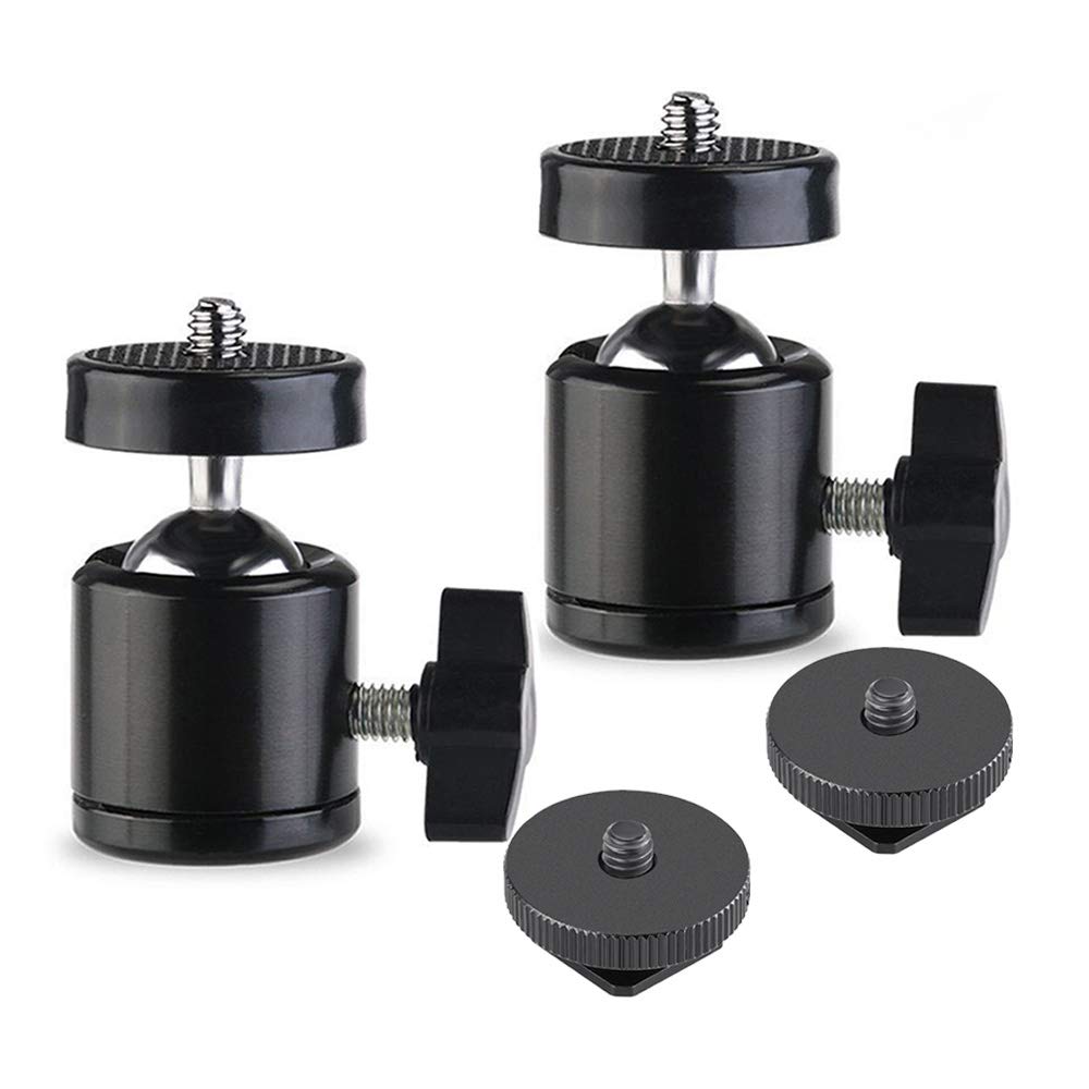 Slow Dolphin Hot Shoe Mount Adapter 360 Degree Swivel Mini Ball Head 1/4 Tripod Screw Head For Cameras, Camcorders, Smart Phone, Gopro, Led Video Light, Microphone(2 Packs)