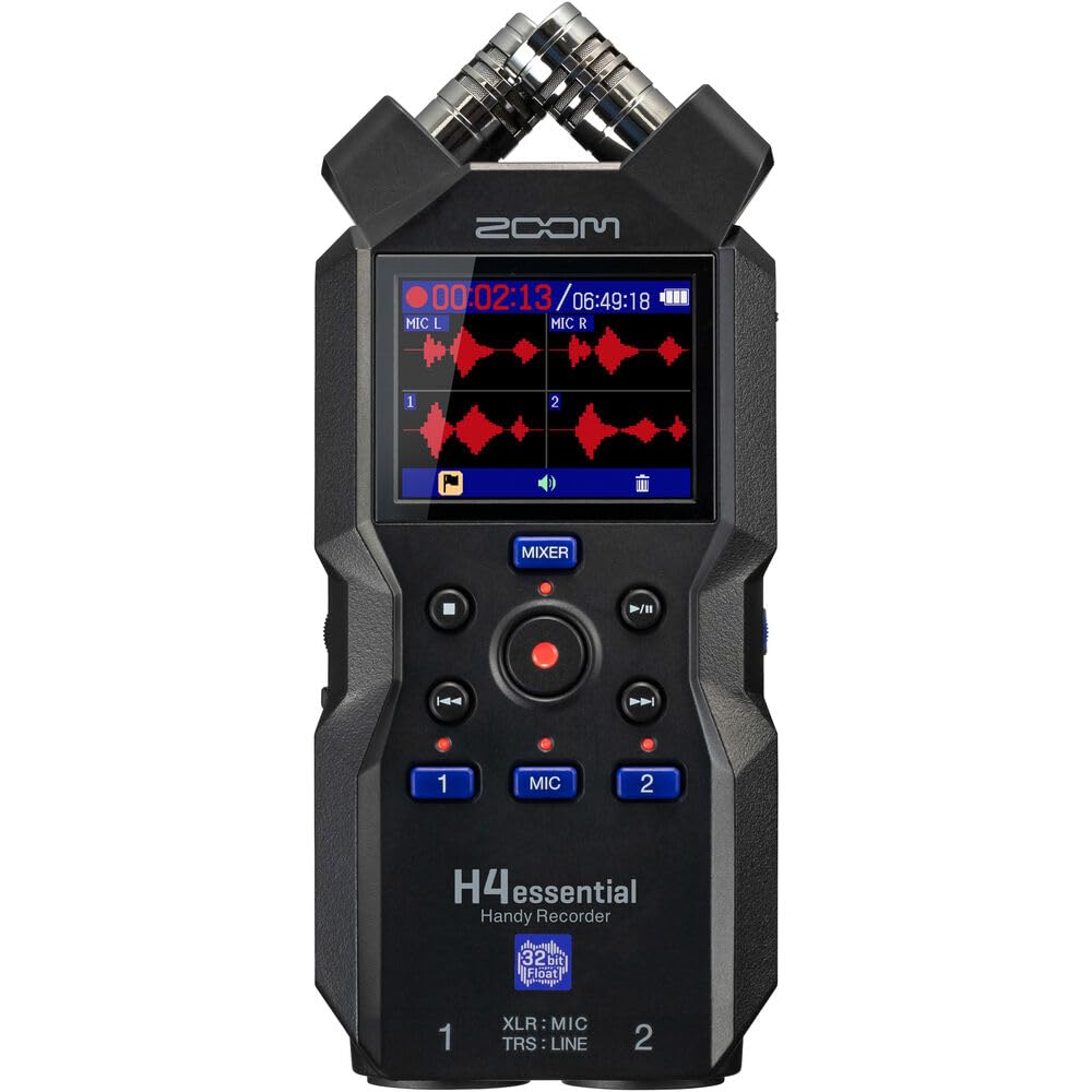 Zoom H4Essential 4-Track 32-Bit Float Portable Audio Recorder With Accessibility Option, Stereo Microphones, 2 Xlr/Trs Combo Inp
