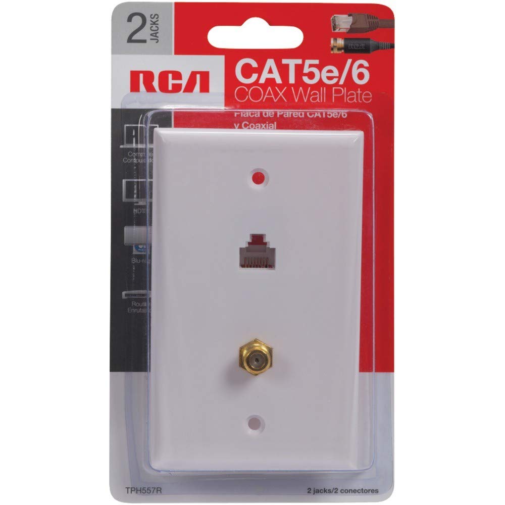 Rca Cat 5E/6 F Connector Wall Plate (Tph557R),Multicolor