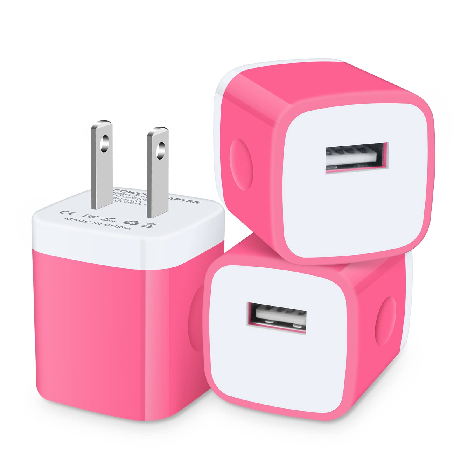 Charger Block, 3 Pack Usb Wall Charger 1A/5V Usb Charger Plug Single Port Charging Cube Box For Iphone 15 14 13 12 11,Lg Stylo 6