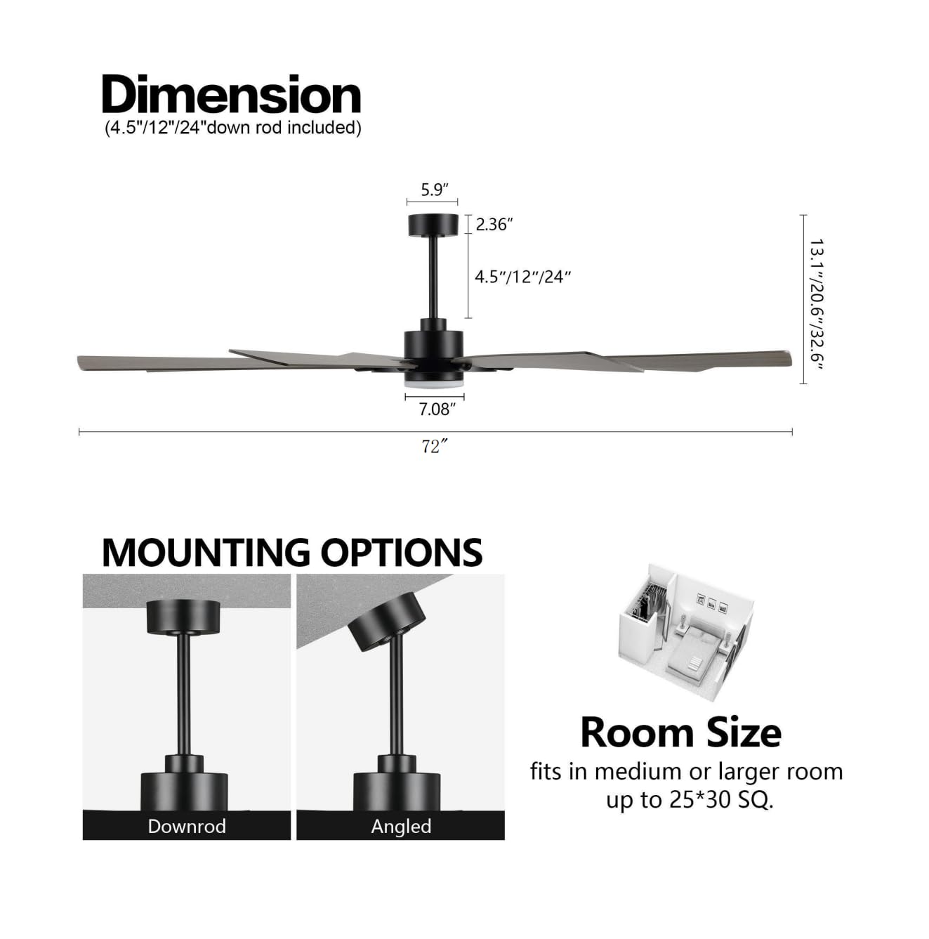 Elehinser 60 Inch Ceiling Fan With Lights And Remote Control, Wood 8 Blades 6 Speed Noiseless Reversible Dc Motor, Modern Farmho