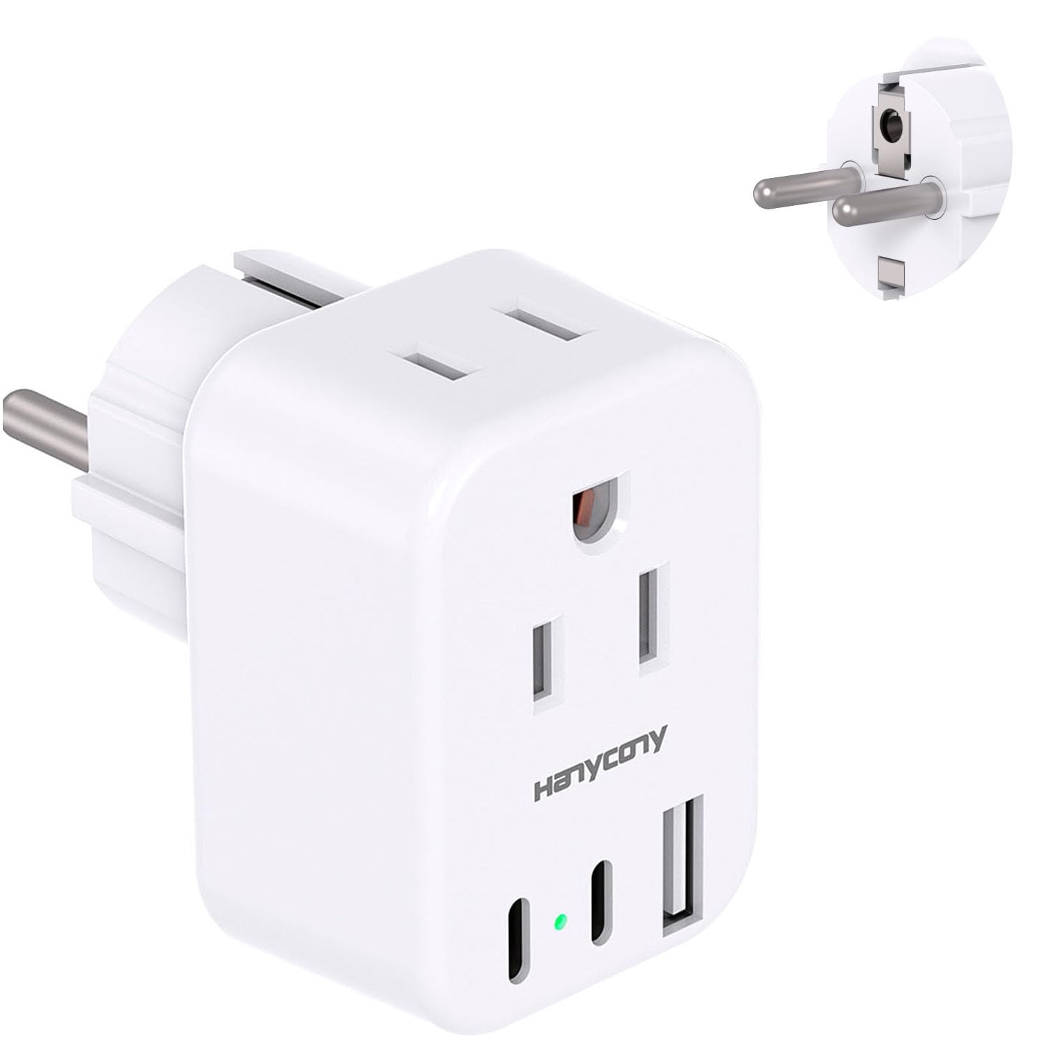 Type E F Plug Adapter, Germany France Travel Plug Adapter With 2 Outlets 3 Usb Ports(2 Usb C),Schuko Plug Power Adaptor For Us T