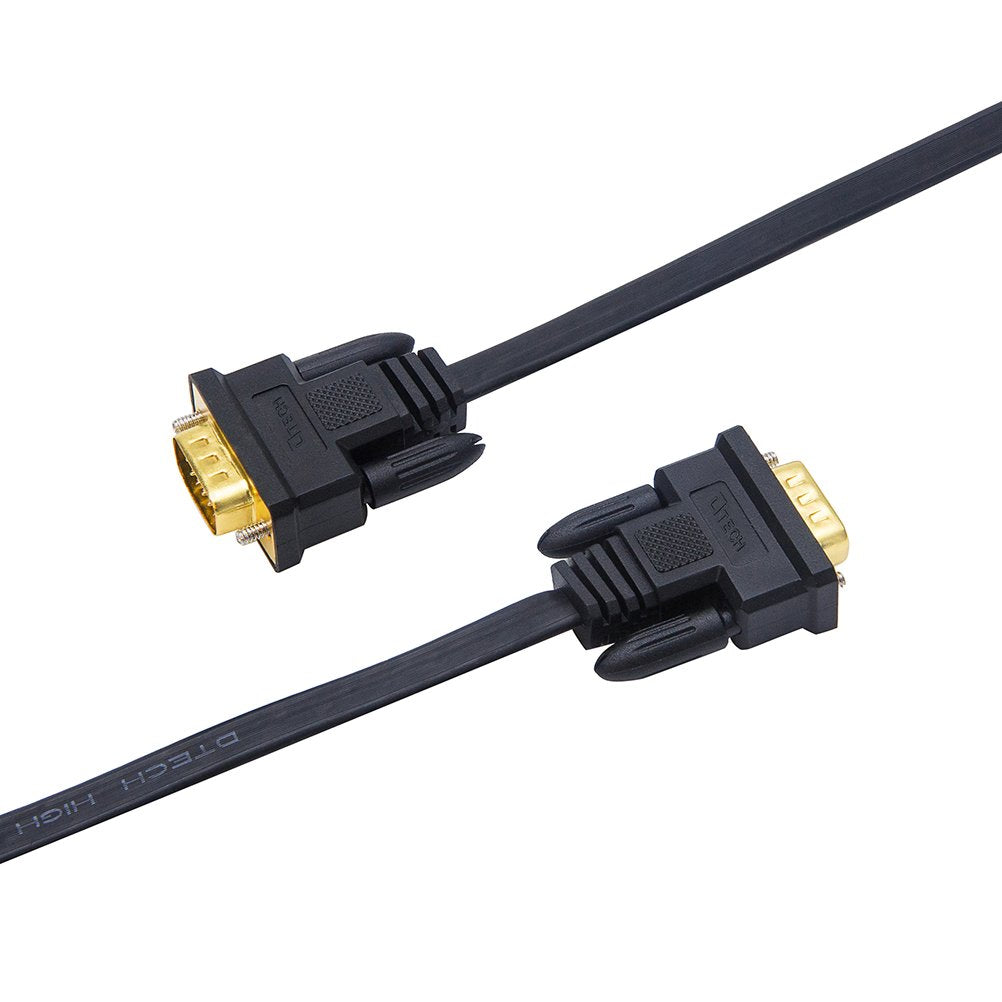 Dtech 10M Ultra Thin Flat Computer Monitor Vga Cable Long 32 Feet Male To Male 15 Pin Connector Standard Svga Wire Black