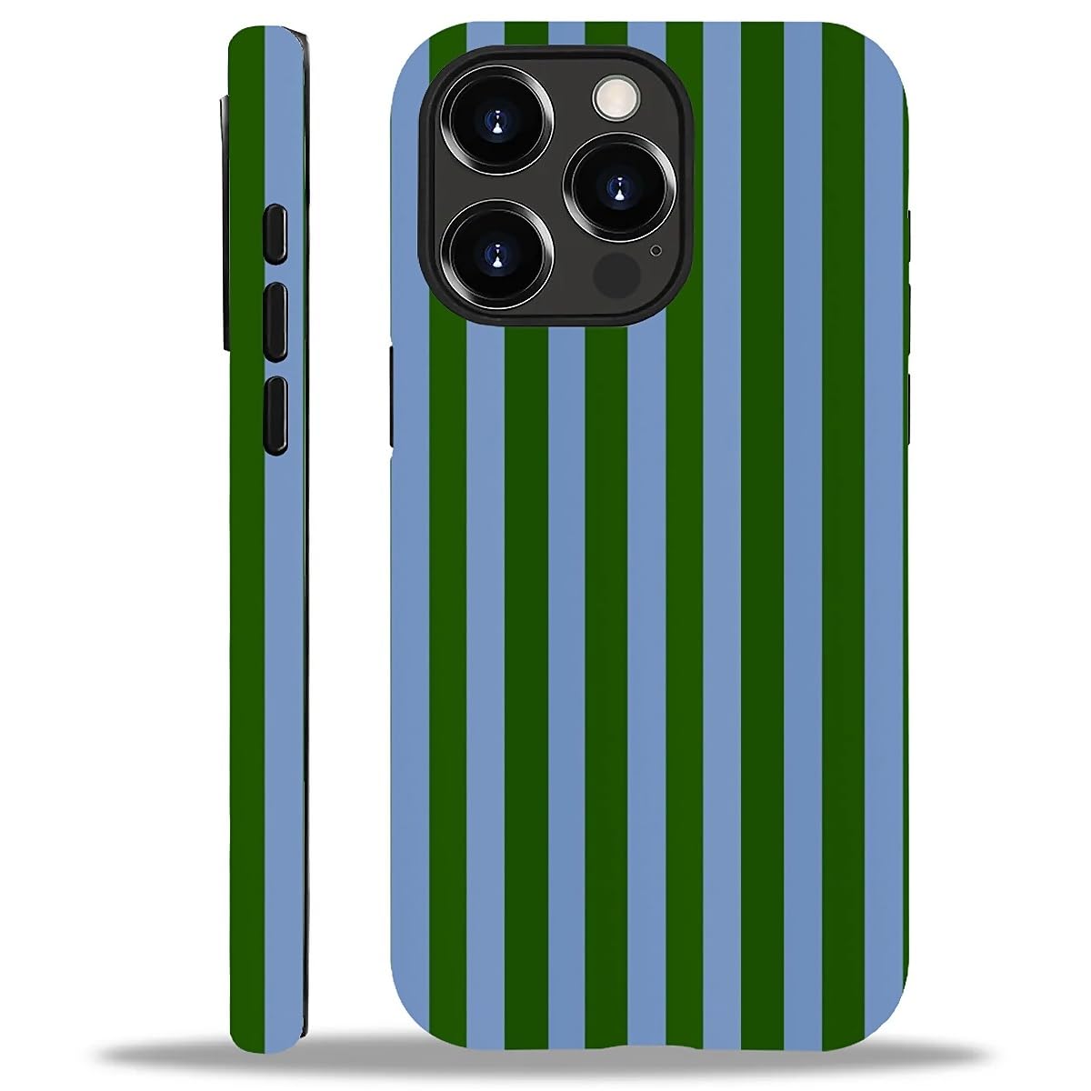 WANKBLC Compatible with iPhone 13 Pro Matte Case, Green and Blue Stripes Geometric Vertical Line Pattern for Girl Full Body Desi