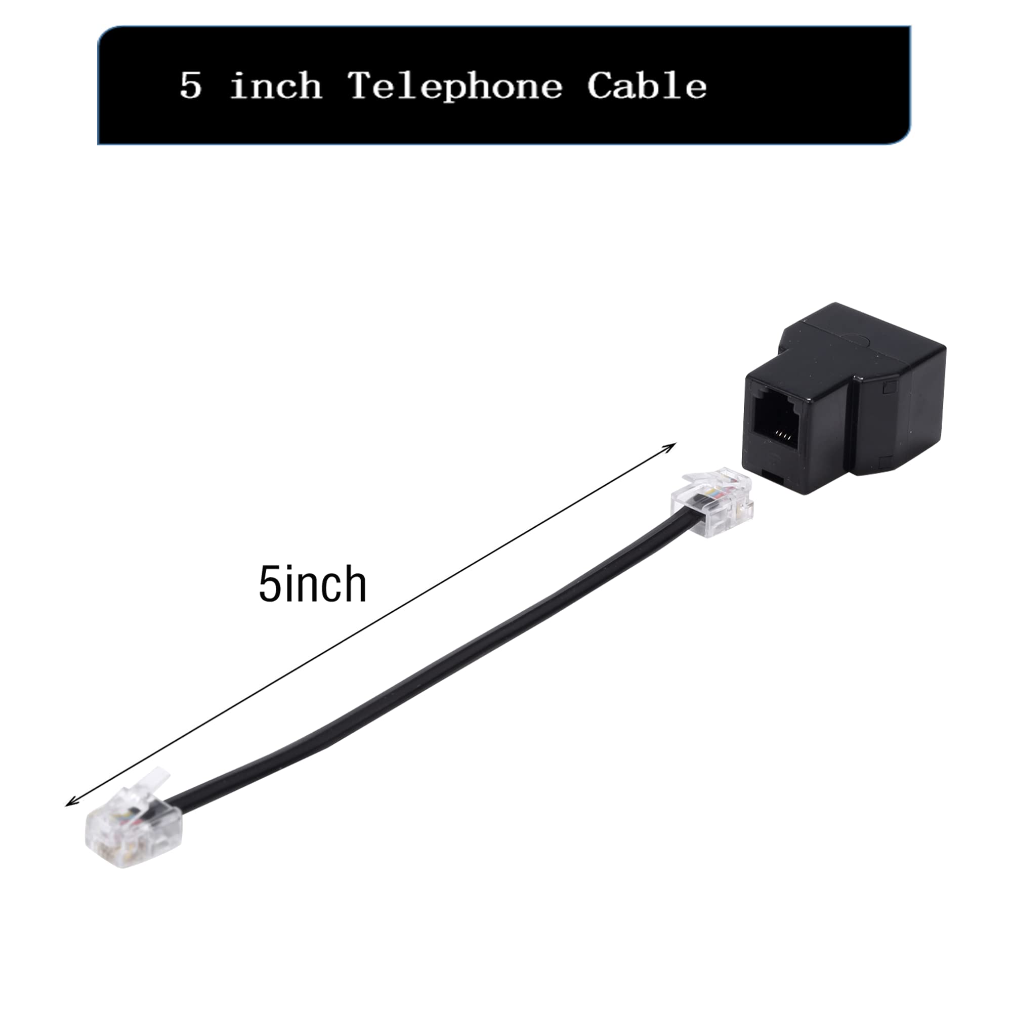 Ubramac Phone Line Splitter, Telephone Splitter,With Rj11 6P4C Plugs,Suitable For Telephone,Fax Machine,Biacke 2 Pack