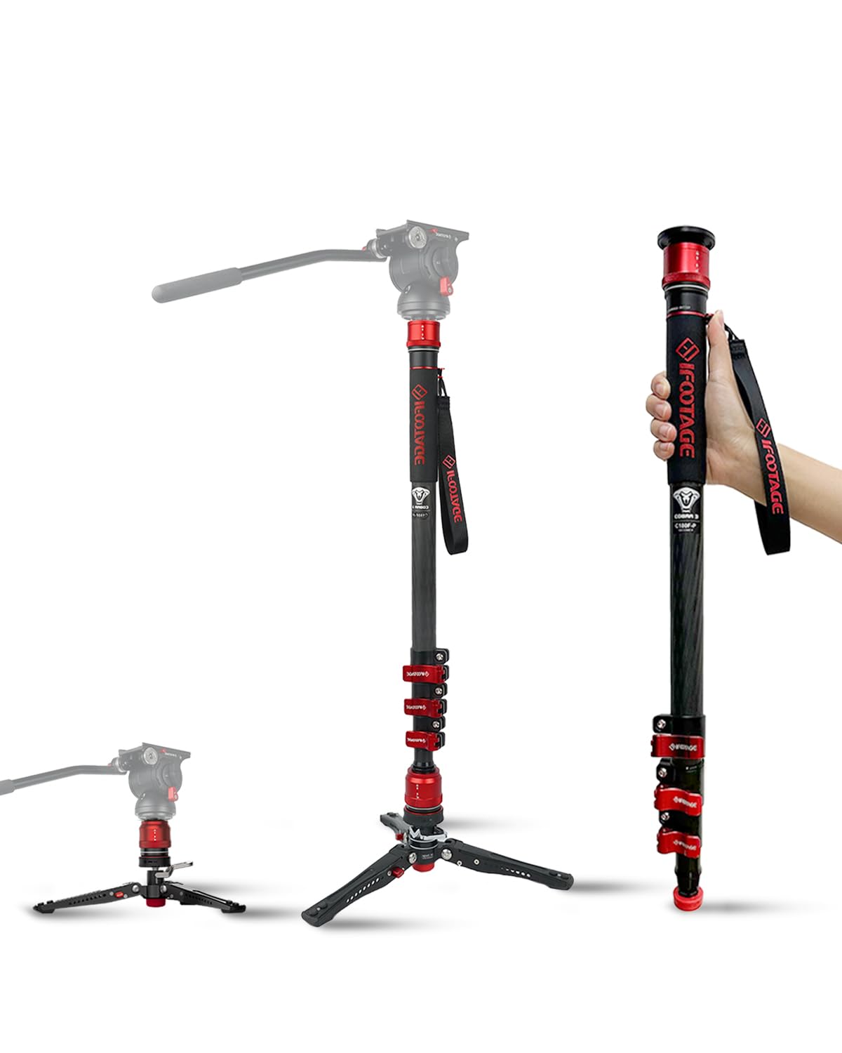 Ifootage 71   Carbon Fiber Monopod With Feet Cobra 3 Monopod C180F P,Pedal Base Tripod Cb3 Base P Low Profile,For Sony,Nikon,Dsl
