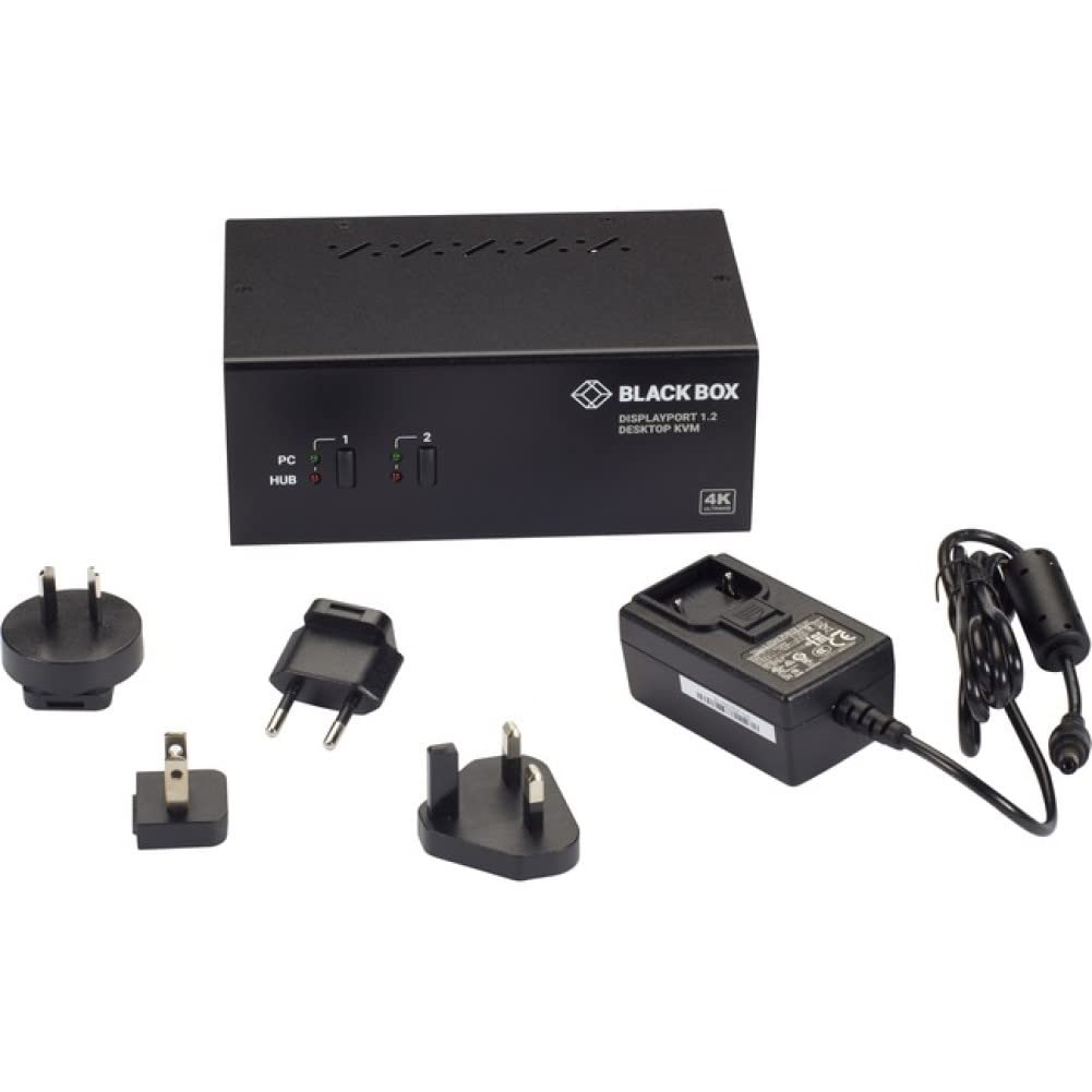 KVM Switch  2Port, DualMonitor, DisplayPort 1.2, 4K 60Hz, USB 3.1 Hub, Audio