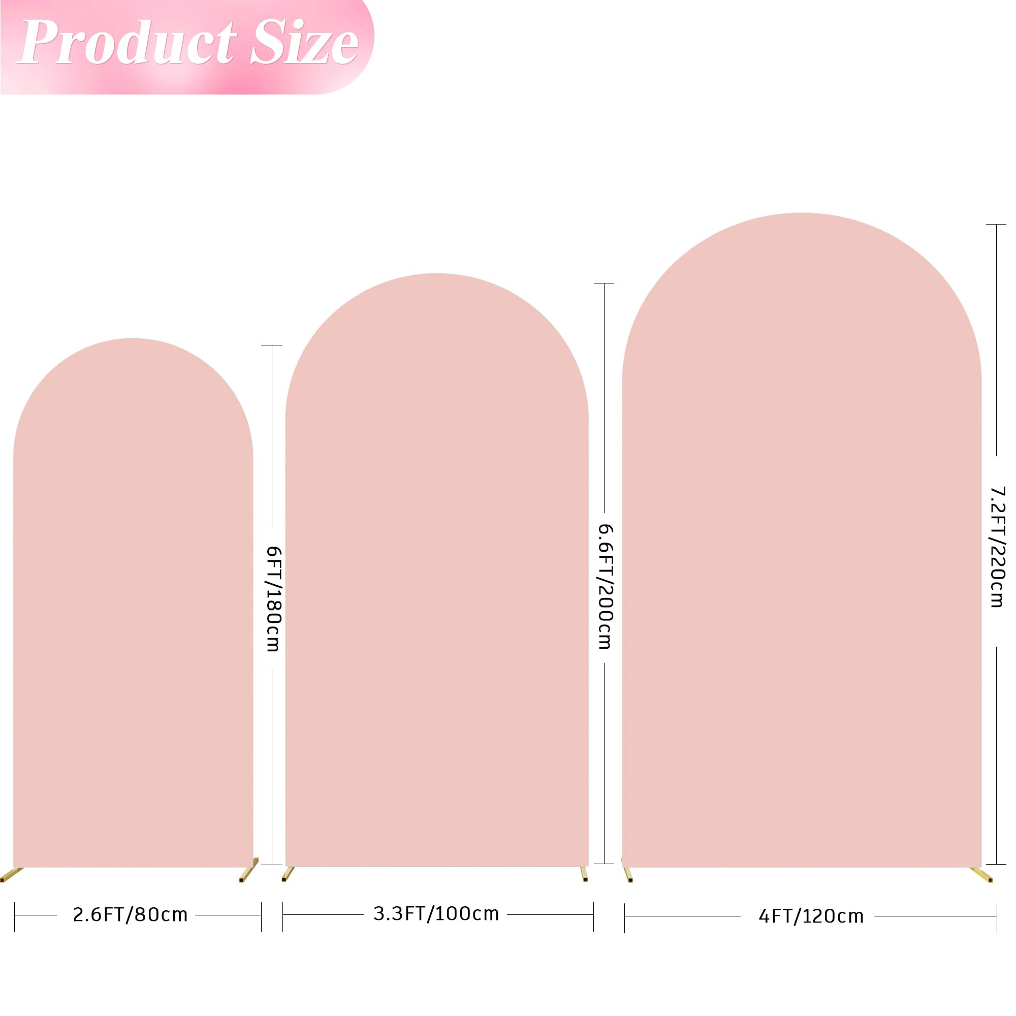 Wokceer Wedding Arch Cover (7.2Ft, 6.6Ft, 6Ft) Set Of 3 Spandex Fitted Wedding Arch Stand Covers For Round Top Chiara Arch Backd