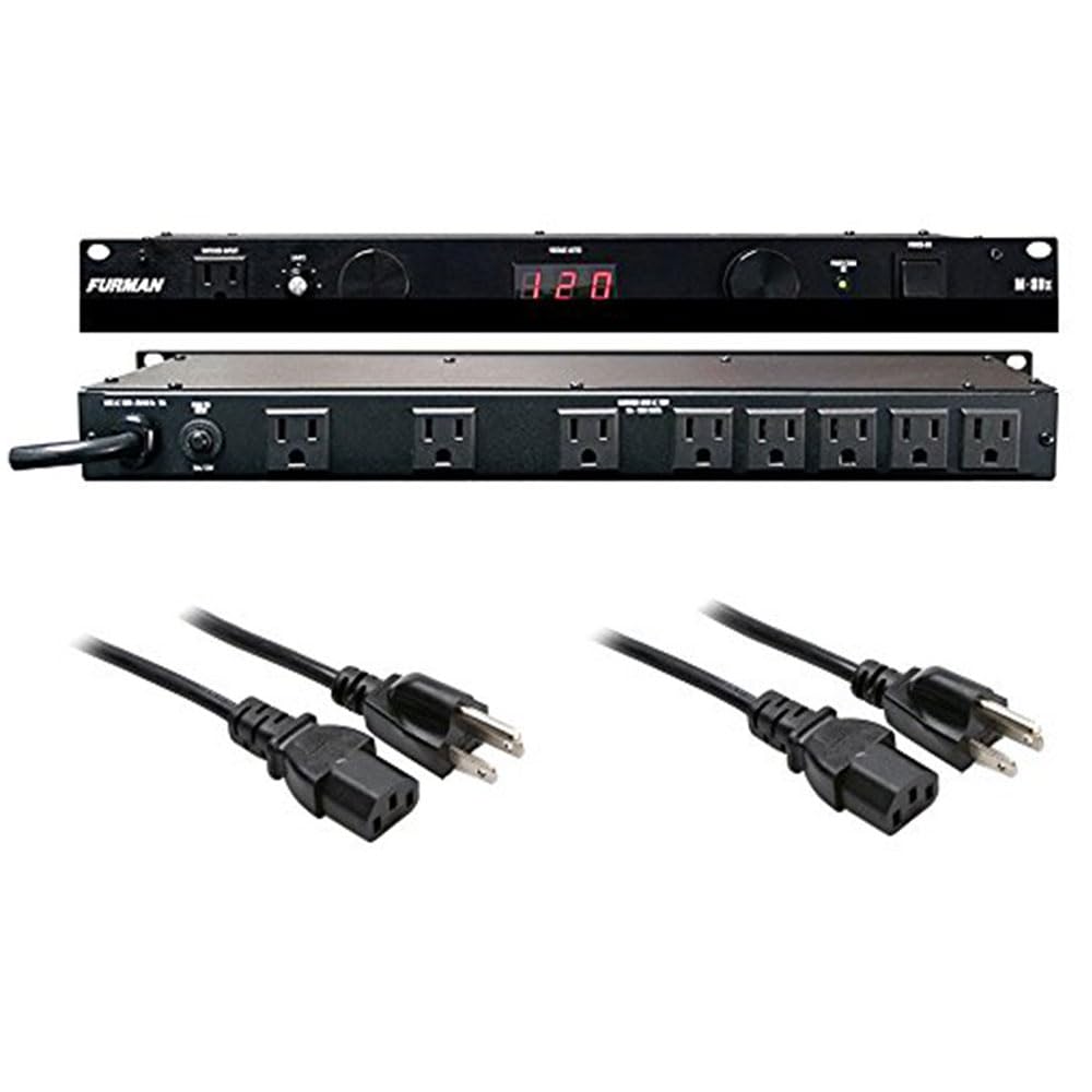 Furman M 8Dx Merit X Series 8 Outlet Power Conditioner & Surge Protector With Led Voltmeter & Dual Lights Plus Hosa 18 Gauge Ele