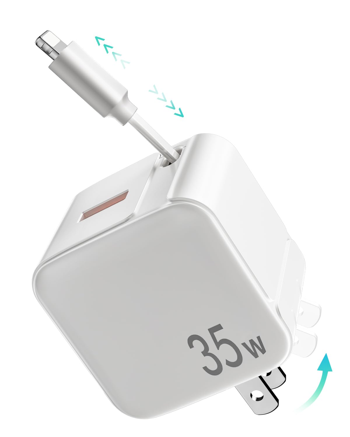Retractable Wall Charger,35W Pd Fast Usb Charger Block With Retractable Lightening Cables For Iphone,Portable Charger Adapter Wi