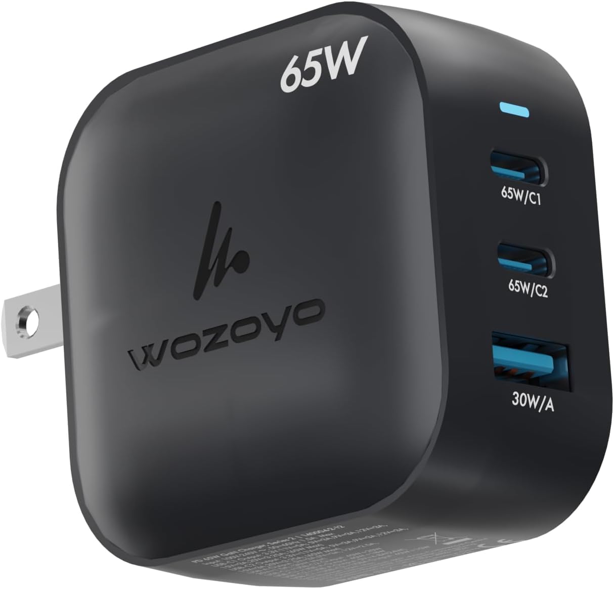 65W GaN Charger, Wozoyo 2XTypeC & USBA Superfast 2.0 Charging, Compatible for iPhone 17/16/16 Pro Max/15 Series/iPad Pro, Smar
