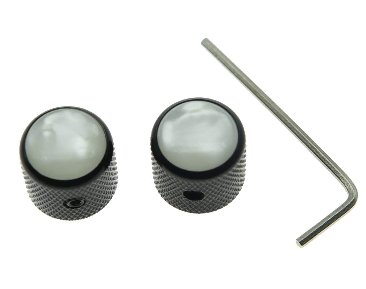 Dopro 2pcs Black with White Pearl Cap Guitar Dome Knobs for Tele Telecaster Set Screw Guitar Bass Knob