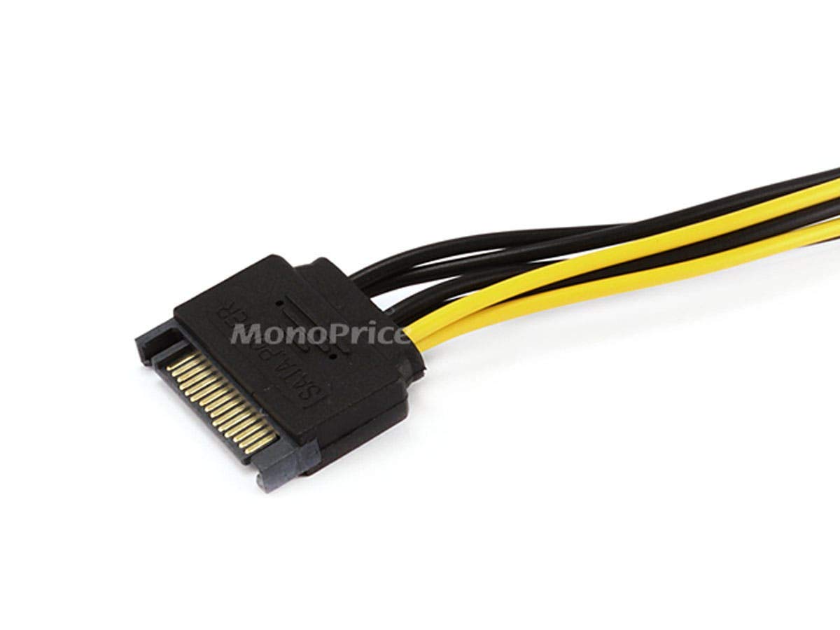 Monoprice Sata Cable   0.67 Feet   Black | Sata 15Pin To 6Pin Pci Express Card Power Cable