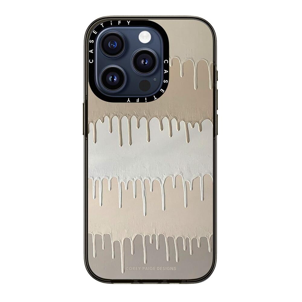 Casetify Compact Iphone 15 Pro Case [2X Military Grade Drop Tested / 4Ft Drop Protection]   Tan Painted Drips   Clear Black