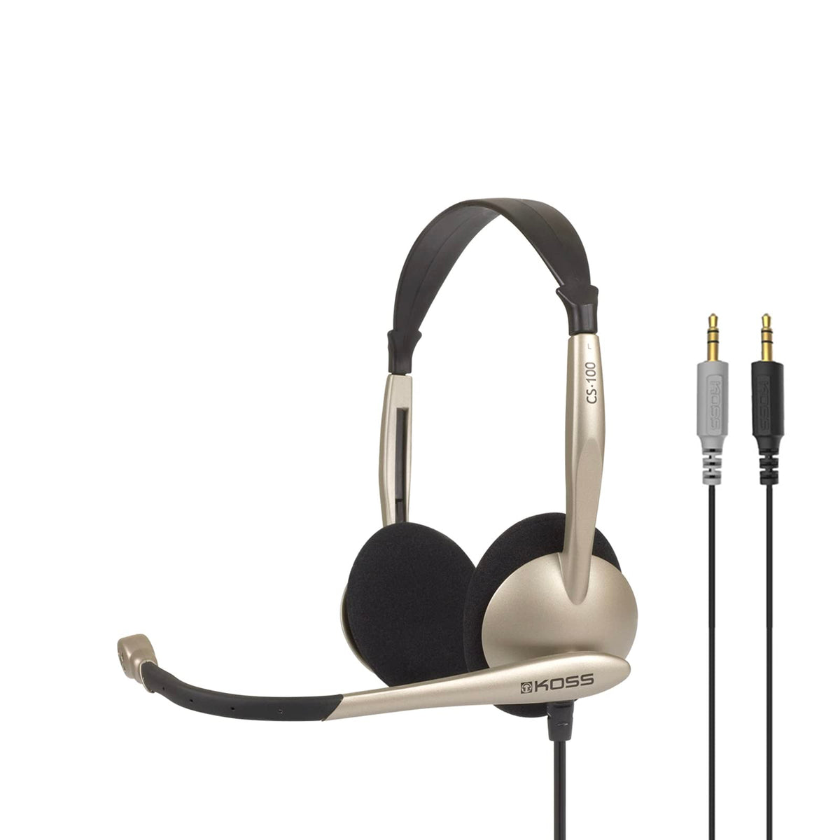 Koss Cs100 Dual Sided On Ear Headset, Two 3.5Mm Plugs, Speech Recognition, Lightweigt Design, Black And Beige