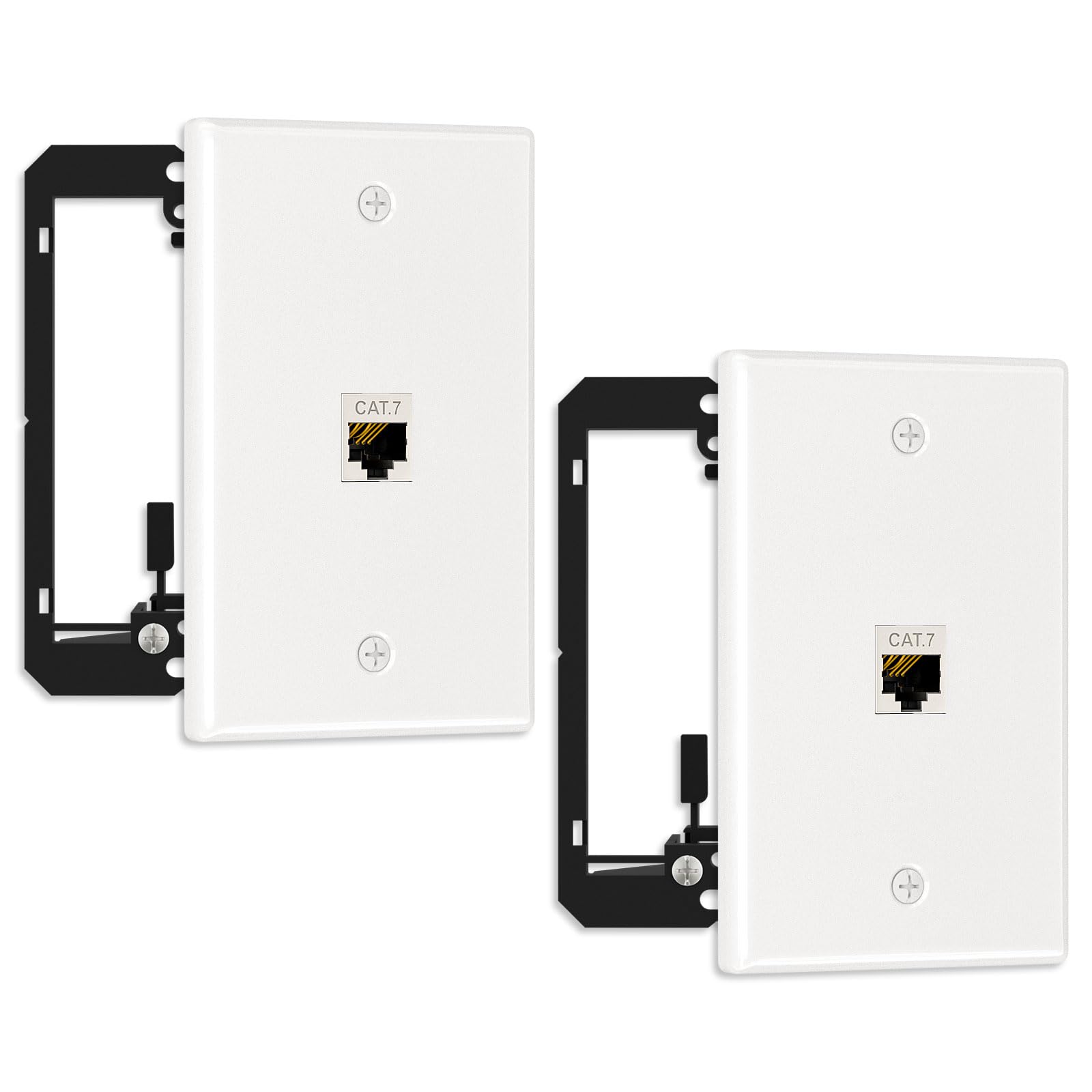 Fgb 2 Pack Ethernet Wall Plate, 1 Port Keystone Wall Plate With Bracket And Cat7 Shielded Rj45 Keystone Coupler, Single Gang Eth