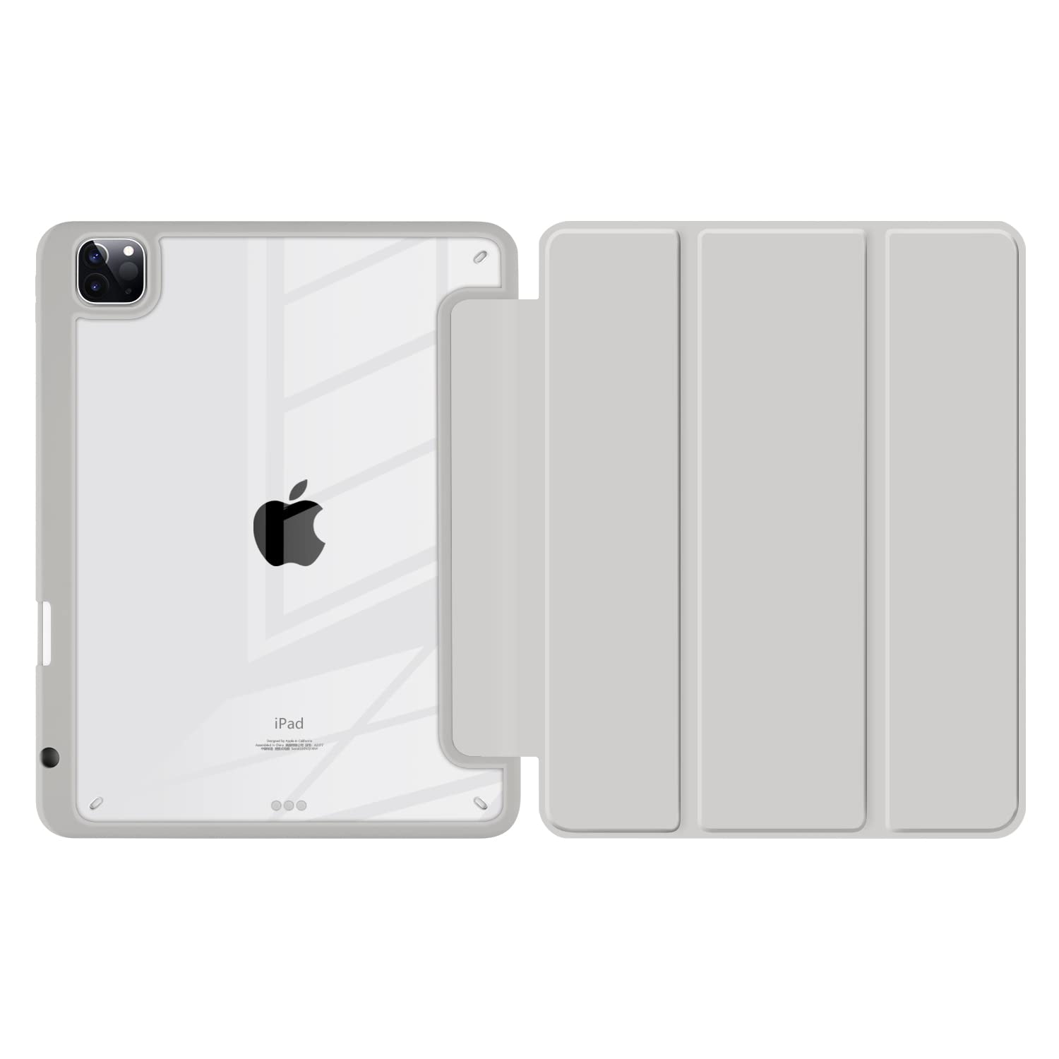 Batianda Hybrid Case For Ipad Pro 12.9 Inch 2022 M2 2021 5Th / Ipad Pro 12.9' 4Th/3Rd Gen [Built In Pencil Holder] Shockproof Cover With Clear Back Shell Tpu Bumper, Grey