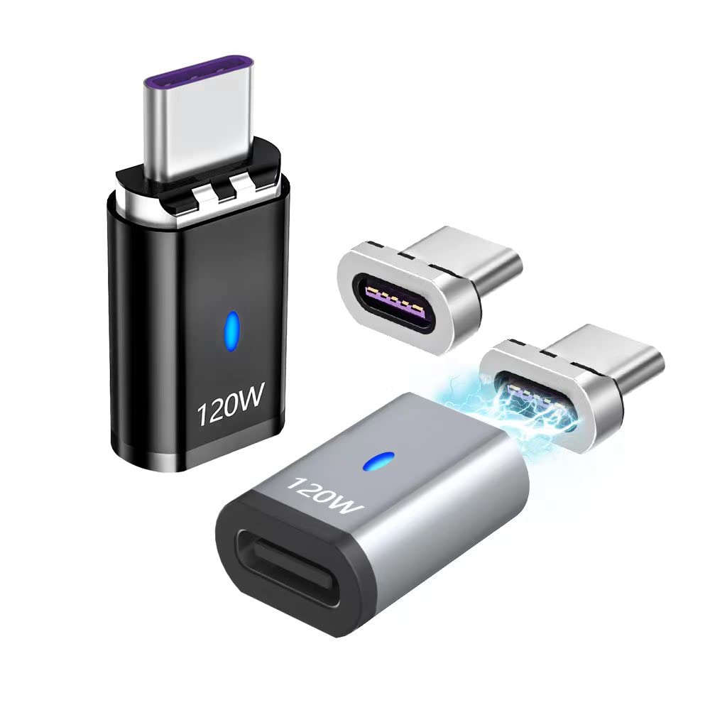 Sheeast Usb C Adapter Straight 2 Pack, Magnetic Usb C Adapter  3 Tips 120W Fast Charging 5Pin 480Mbps Data Transmission