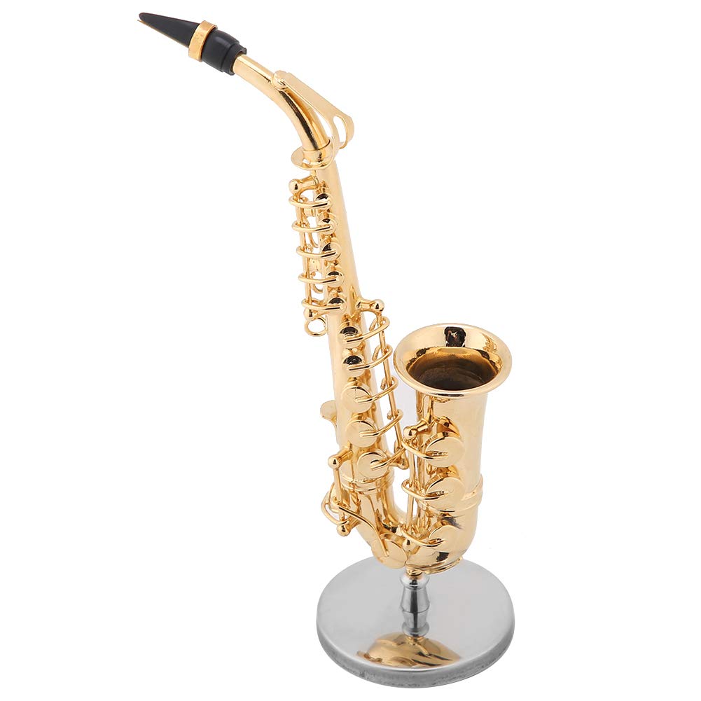 Saxophone Miniature,Miniature Tenor Saxophone With Stand And Case,Brass Golden Mini Musical Instrument Model,Lovely Trumpet Boxe