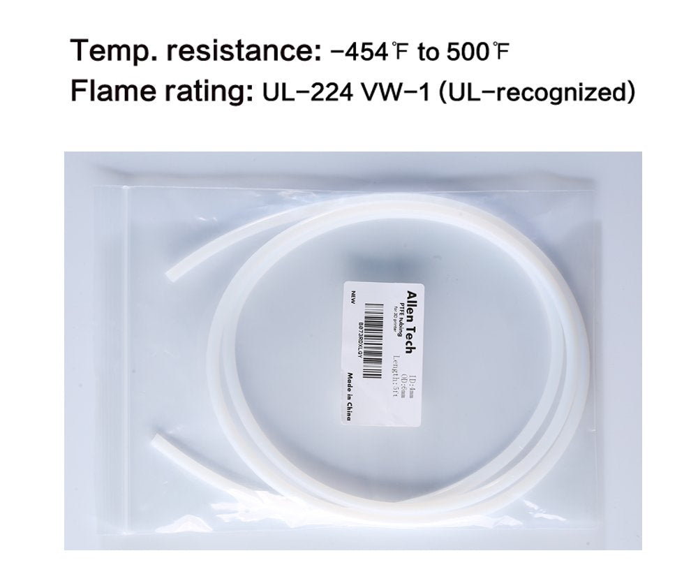 Ptfe Teflon Tubing 5Ft   4Mm Id X 6Mm Od For 3.0 Filament Bowden 3D Printer   Allen Tech Ptfe Teflon Tube
