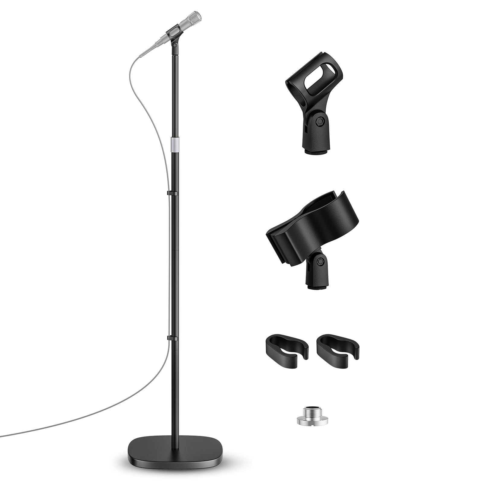 POLESTO Microphone Stand, Universal Detachable Mic Floor Stand with Compact Weighted Base, Height Adjustable From 22 to 67, 2 Un