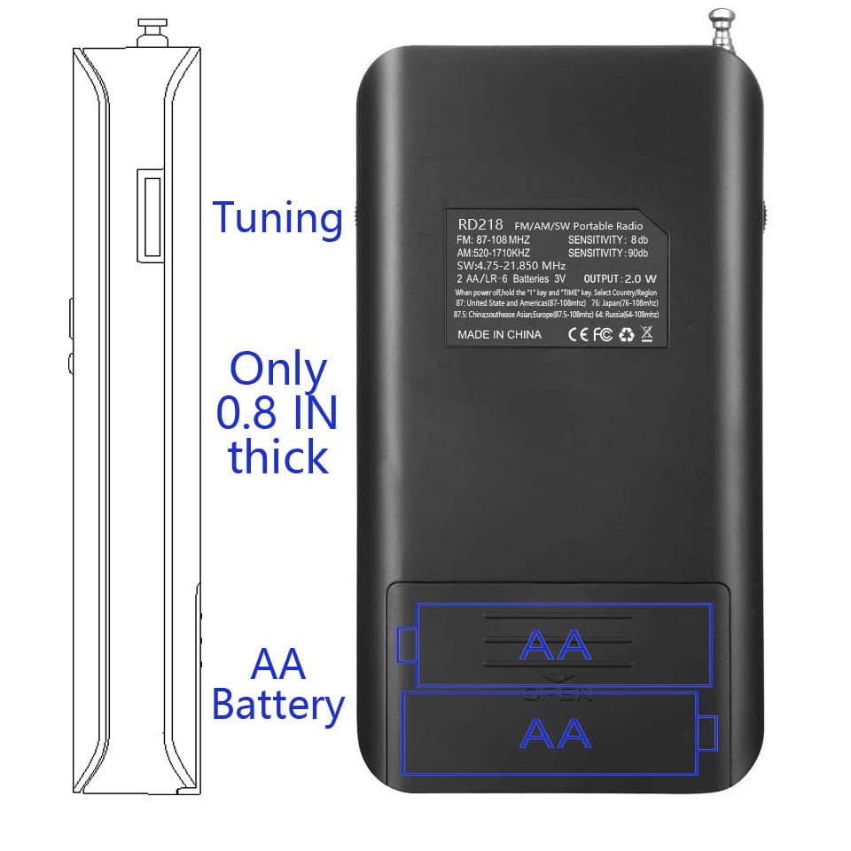 Rd218 Shortwave Radio Fm/Am/Sw Band Transistor Powered By Aa Batteries With Key Backlight Lcd Display Digital Alarm Clock Sleep