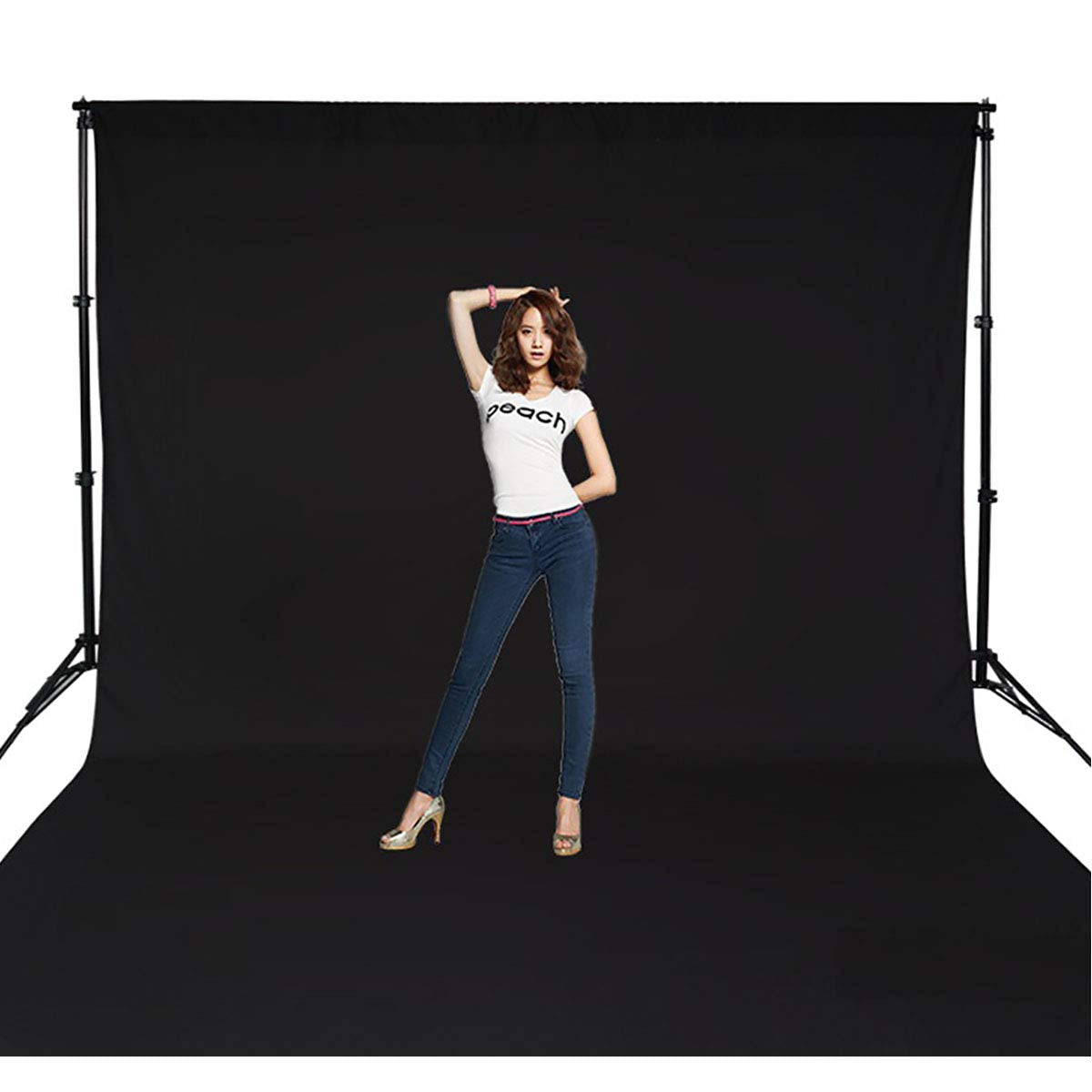 Hmtfoto Background Solid Black Backdrop Muslin Portrait Background Screen For Photo Backdrop Video Photography Studio(6X9Ft, Bla