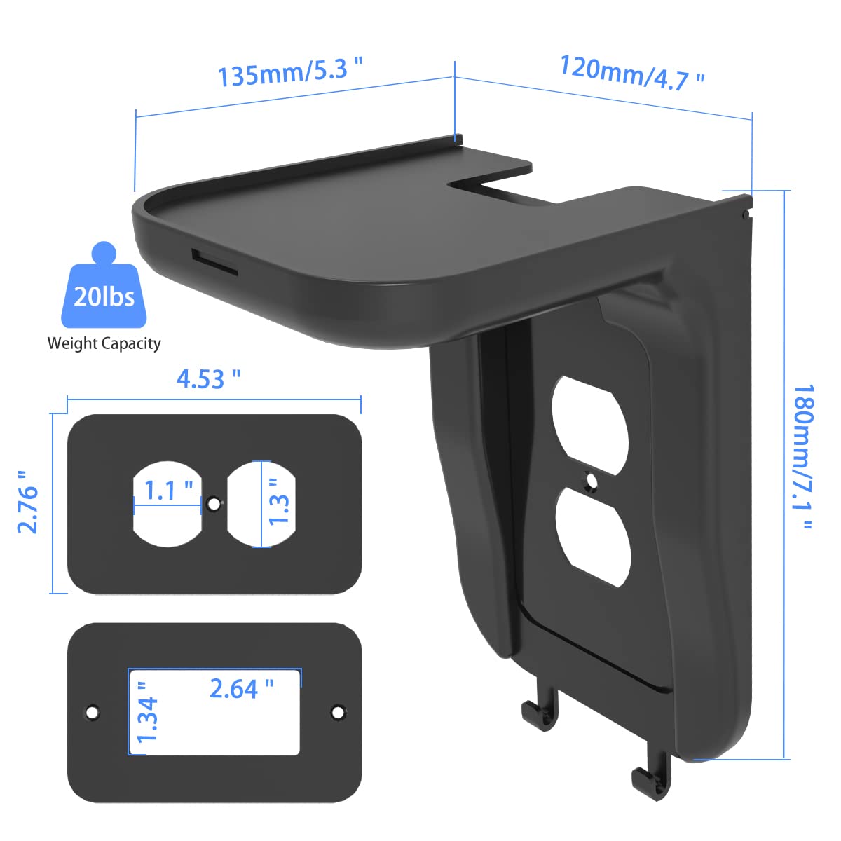Suptek Wall Outlet Shelf, Home Wall Shelf Organizer For Outlets, Perfect For Bathroom, Kitchen, Bedrooms,Ideal For Cell Phone,Sp