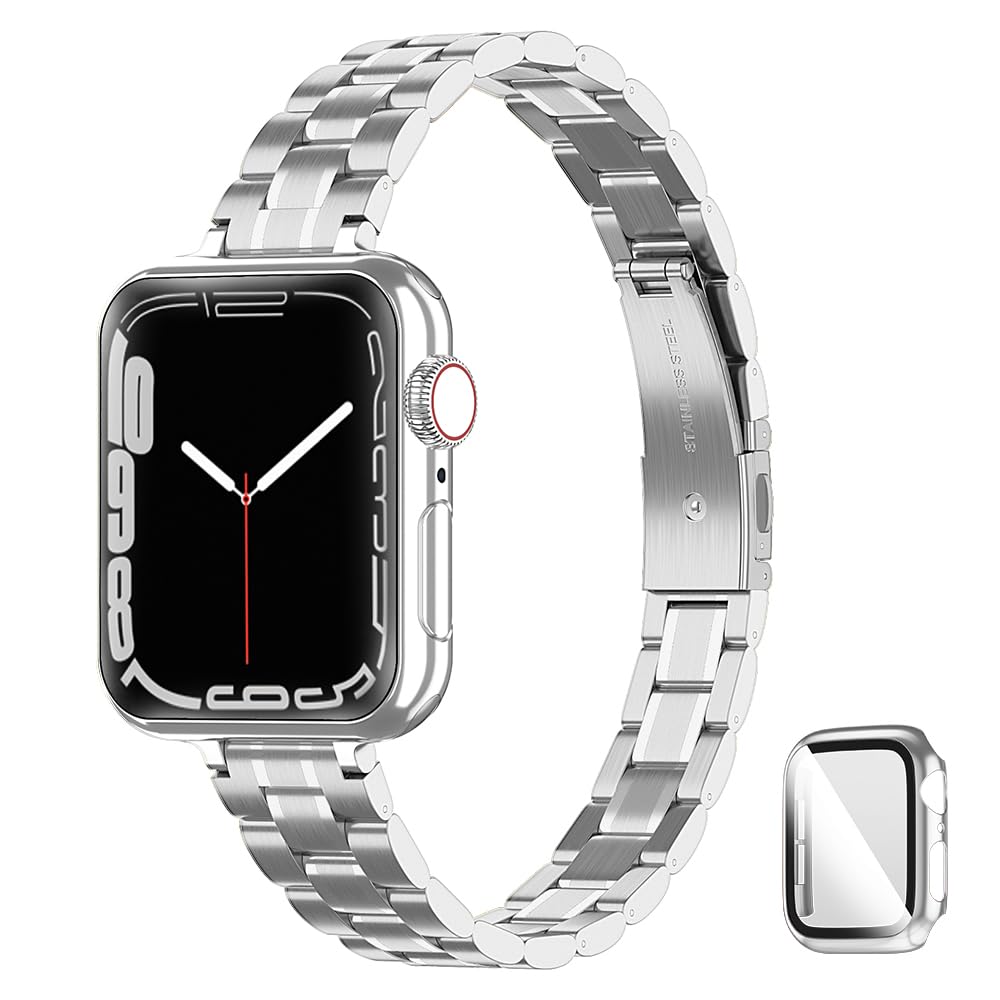 Csjcubic Metal Band Compatible With Apple Watch Band 46Mm 45Mm 44Mm 42Mm 41Mm 40Mm 38Mm For Women, Slim And Thin Stainless Steel