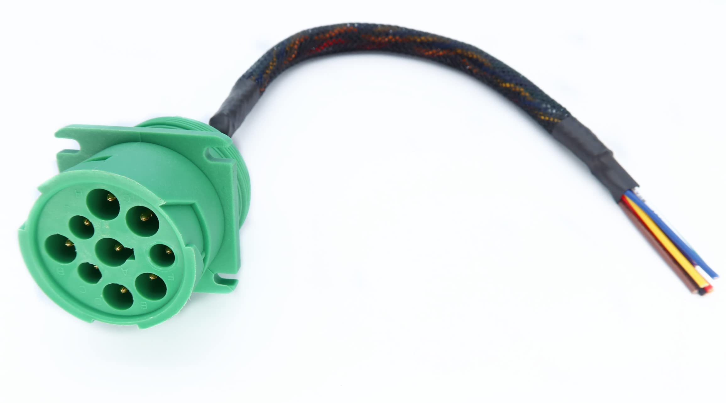 Type 2 Green J1939 Pigtail Cable Female 9Pin To Open End Flange 1Ft