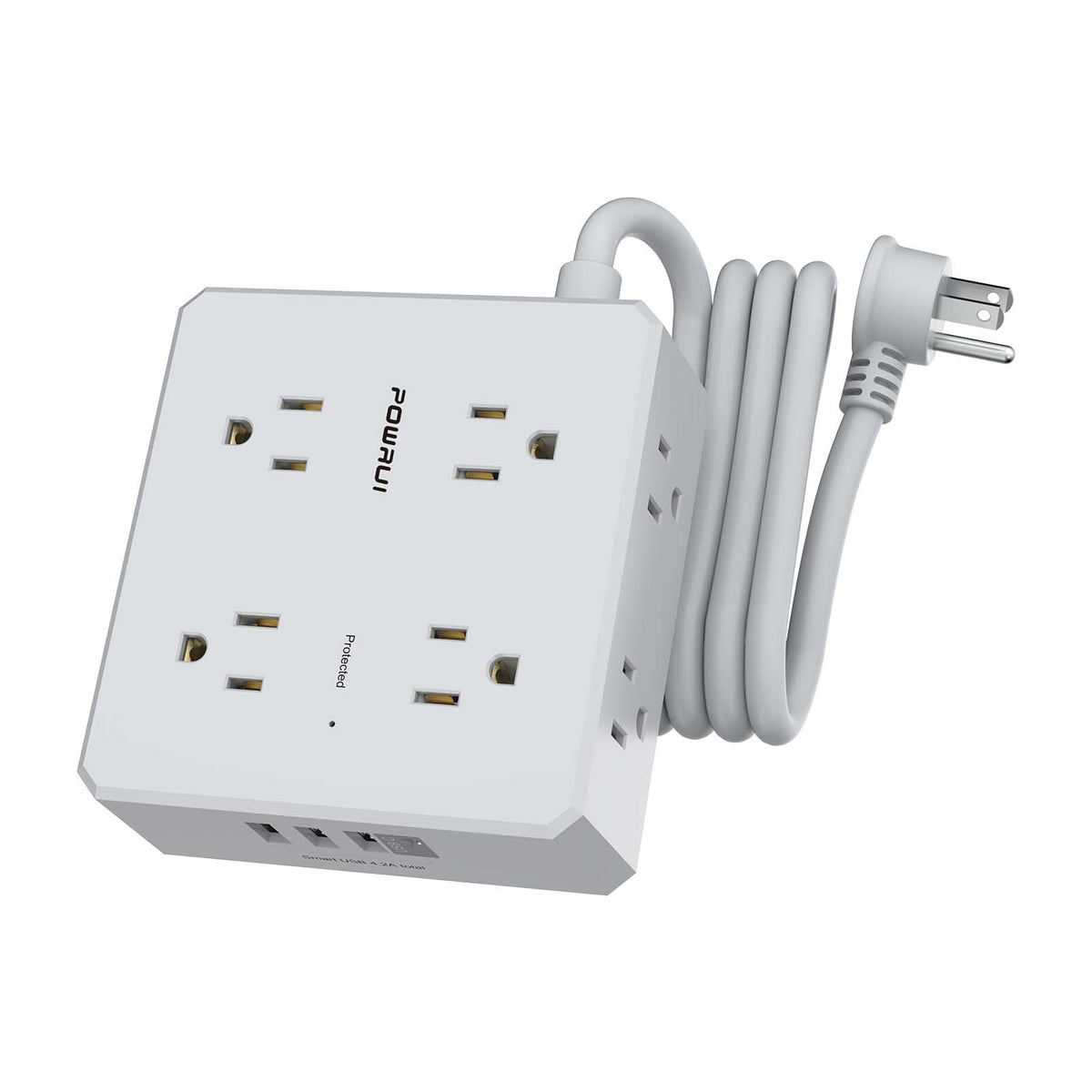 Surge Protector Power Strip   6 Ft Flat Plug Extension Cord With 8 Widely Outlets And 4 Usb Ports(1 Usb C), 3 Side Outlet Extend