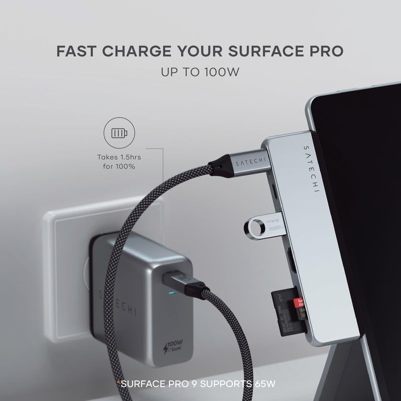 Satechi Dual Usb C Hub For Surface Pro 9, Microsoft Surface Pro 9 Docking Station With 3.2 Usb A, 4K/60Hz Hdmi, Usb4 Pass Through, 3.2 Usb C, Uhs I Sd/Tf Card