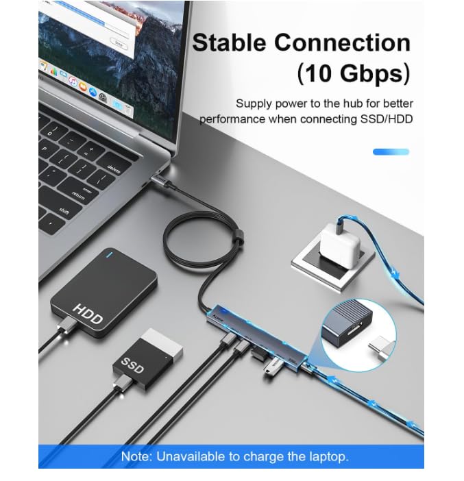 Aceele 10Gbps Usb C Hub With 4 Usb 3.2 Ports (2 Usb A & 2 Usb C), Usb 3.2 Gen 2 3.3Ft Usb Cable Extender Hub With Usb-C Power Po