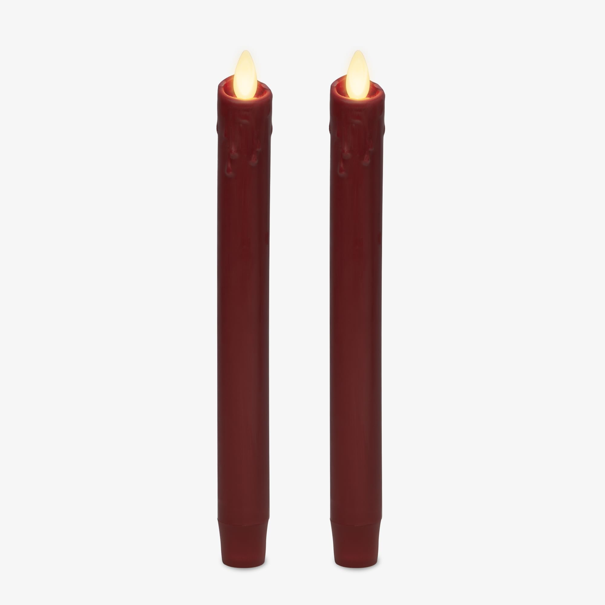 Luminara Burgundy Set Of 2 Wax Drip Flameless Candle Tapers (1 X 9.5 Inch), Moving Flame Led Candle Unscented Real Wax With Drip