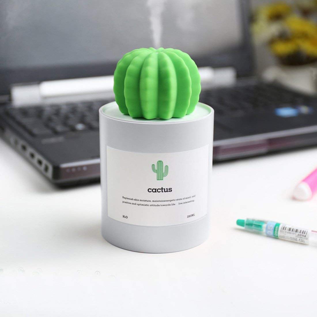Uodbuyo Mini Humidifier, 280Ml Usb Cool Mist Portable Cactus Air Humidifier, Ultra Quiet Operation For Bedroom Home Office Desk