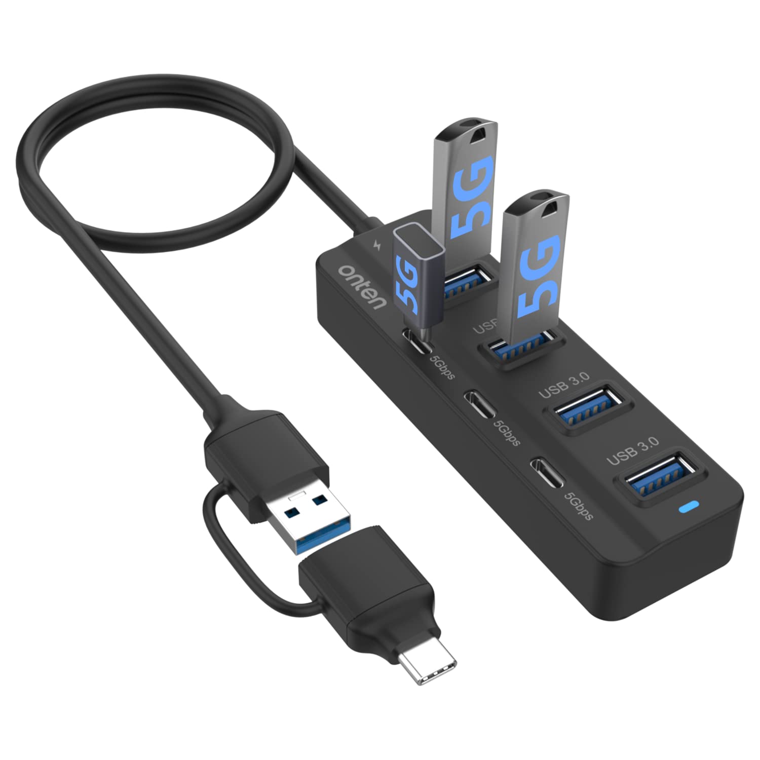 Onten Usb C Hub,7 Ports Usb3.0 To Usb C Hub With A Usb C To Usb 3.0 Adapter. 3.2Ft Cable 4*Usb3.0 Ports,3*Usb C Ports Forthunderbolt 3/4 Macbook Surface Pro And More Usb/Usb C Devices