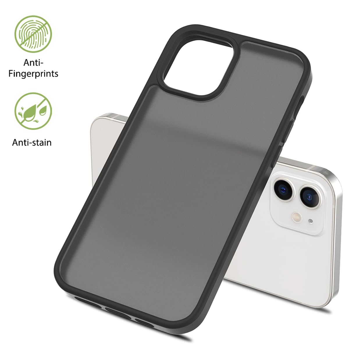 Tenoc Phone Case Compatible With Iphone 12 Mini, Black Case Translucent Protective Bumper Matte Hard Back Cover For 5.4 Inch