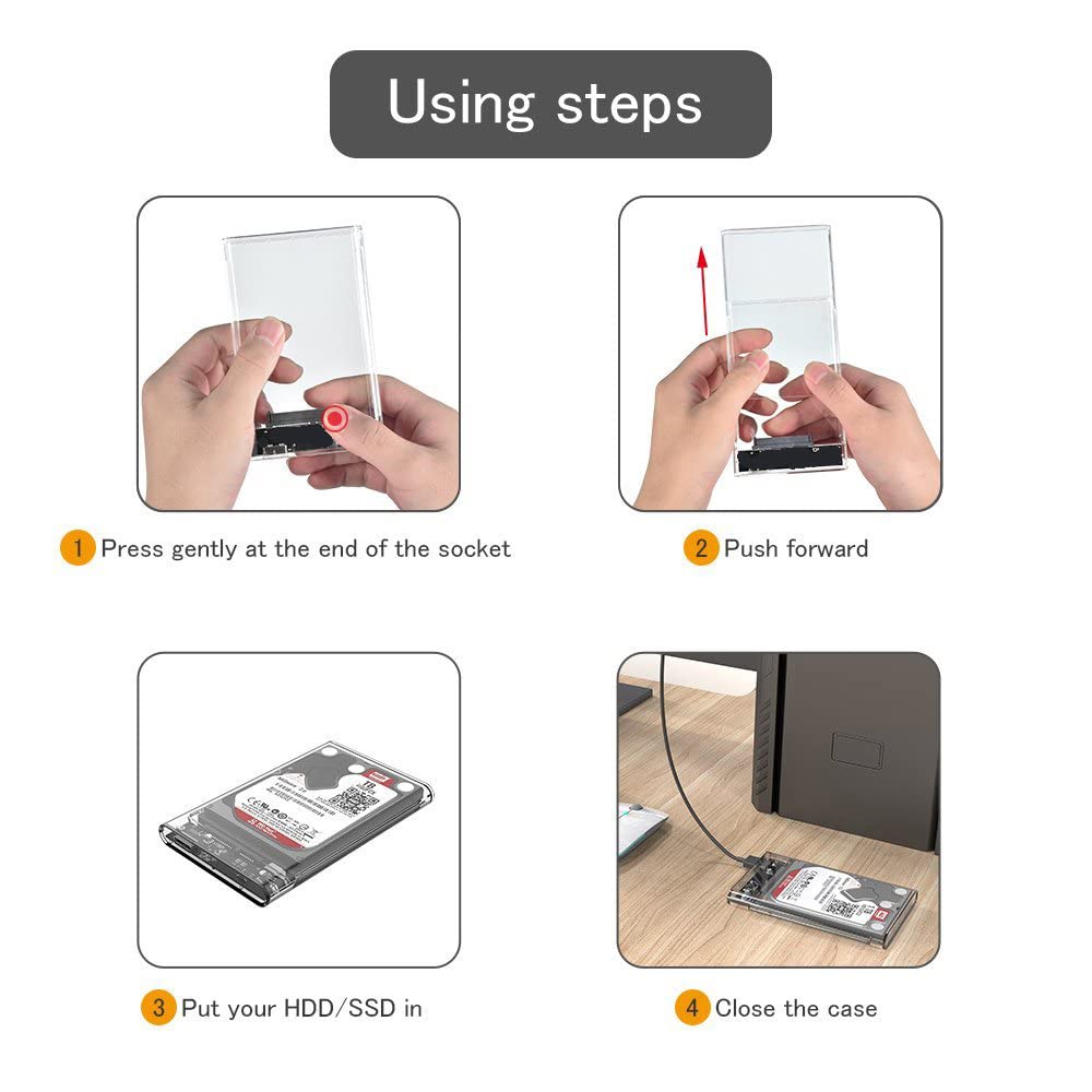 Reletech 2.5' External Hard Drive Enclosure, Sata To Usb 3.1 Tool Free Clear For 2.5 Inch Ssd & Hdd 9.5Mm 7Mm External Hard Drive Case Supports Uasp Sata