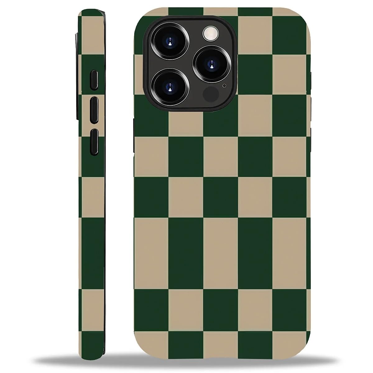 WANKBLC for iPhone 15 Pro Matte Case for Girl Boy Full Body Design Shockproof Scratch Protection Fashion Pattern Dark Green Beig