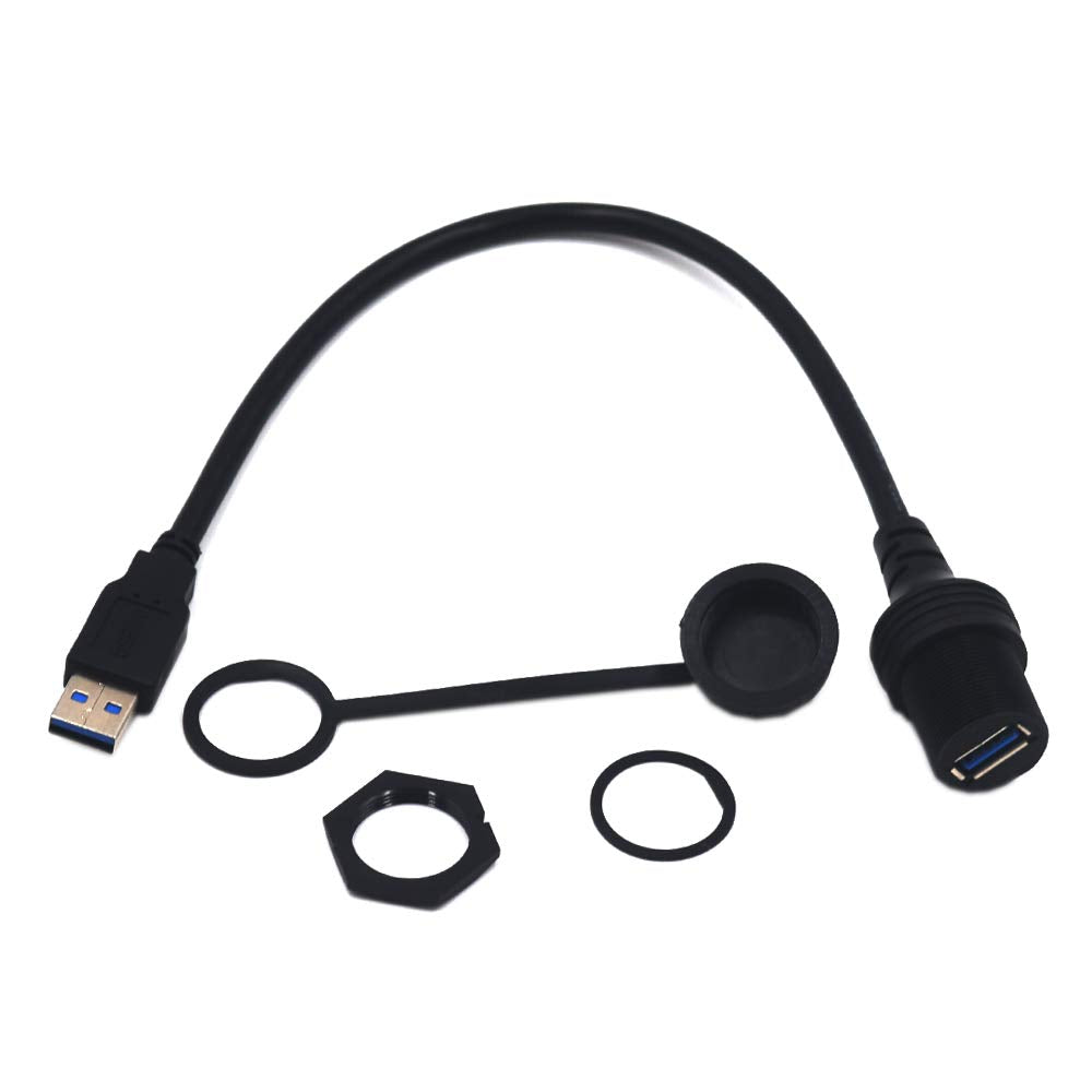 Kework 0.3 Meter Usb 3.0 Mount Cable, Usb Male To Female Flush Panel Mount Extension Cord For Car, Truck, Boat, Motorcycle Dashb