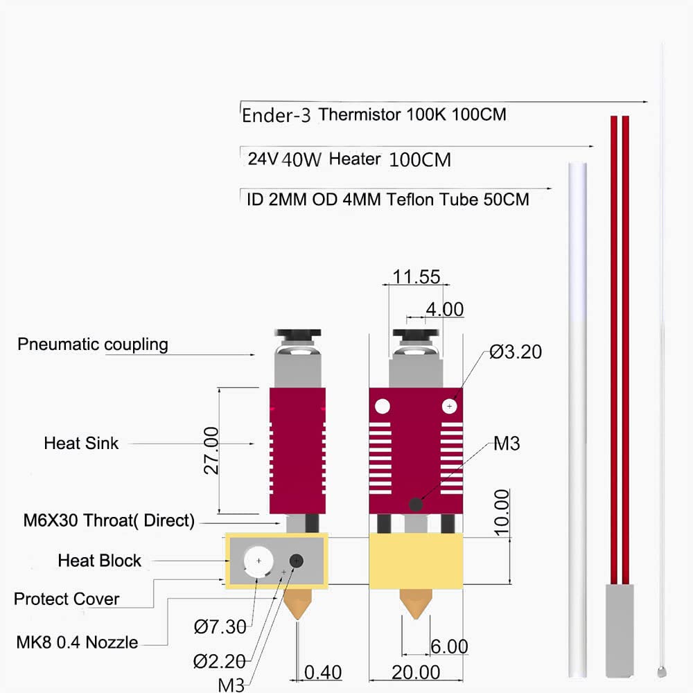 Maxglee Ender 3 Hotend Assembly Kit 24V 40W For Creality Ender 3 Cr10 Cr10S 3D Printers Parts Upgrade Extruder