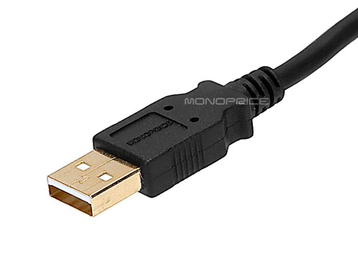 Monoprice 3 Feet Usb 2.0 A Male To A Female Extension 28/24Awg Cable (Gold Plated) (105432),Black