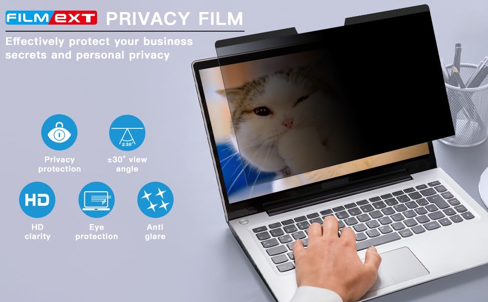 Filmext Laptop Privacy Screen 13.3 Inch Compatible With Hp Elitebook Dell Xps Lenovo Thinkpad, Removable 16:9 Laptop Privacy Fil