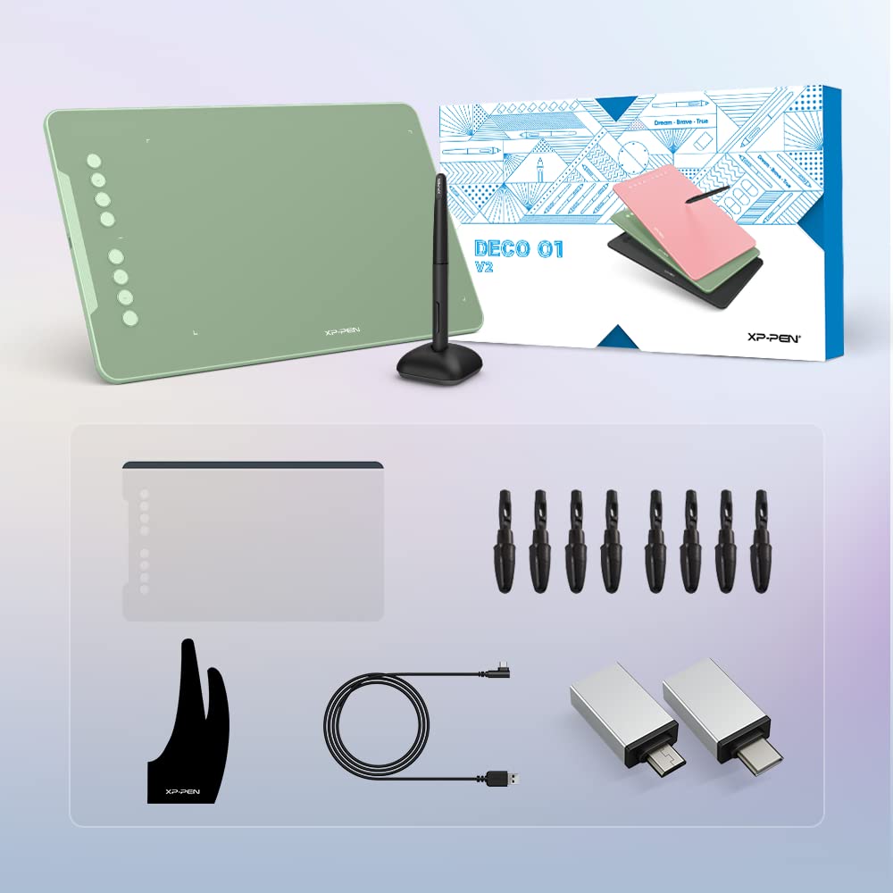 Xppen Deco 01 V2 Drawing Tablet 10X6.25 Graphics Tablet Digital Drawing Tablet For Chromebook With 8192 Levels Pressure Battery-